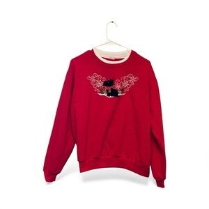 Vintage Y2K Rra Red Sweater with Festive Scottish Terrier Embroidery Large
